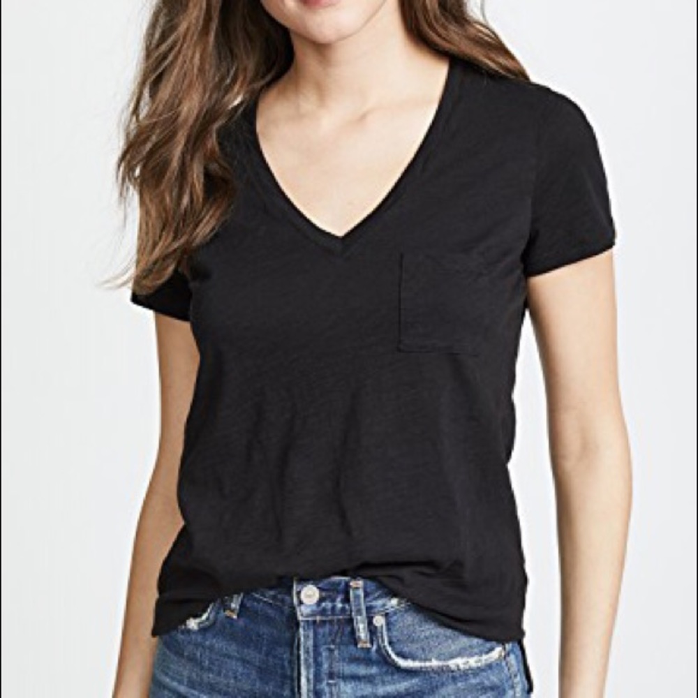 Whisper Cotton V-neck Pocket Tee - Madewell - Black - Size M